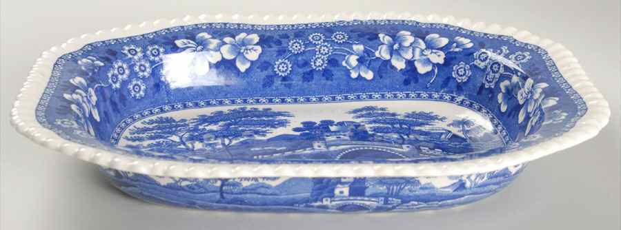 Tower Blue (No #, Older, Gadroon) 9" Oval Vegetable Bowl by Spode-1