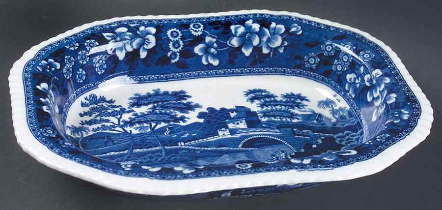 Tower Blue (No #, Older, Gadroon) 10" Oval Vegetable Bowl by Spode-1