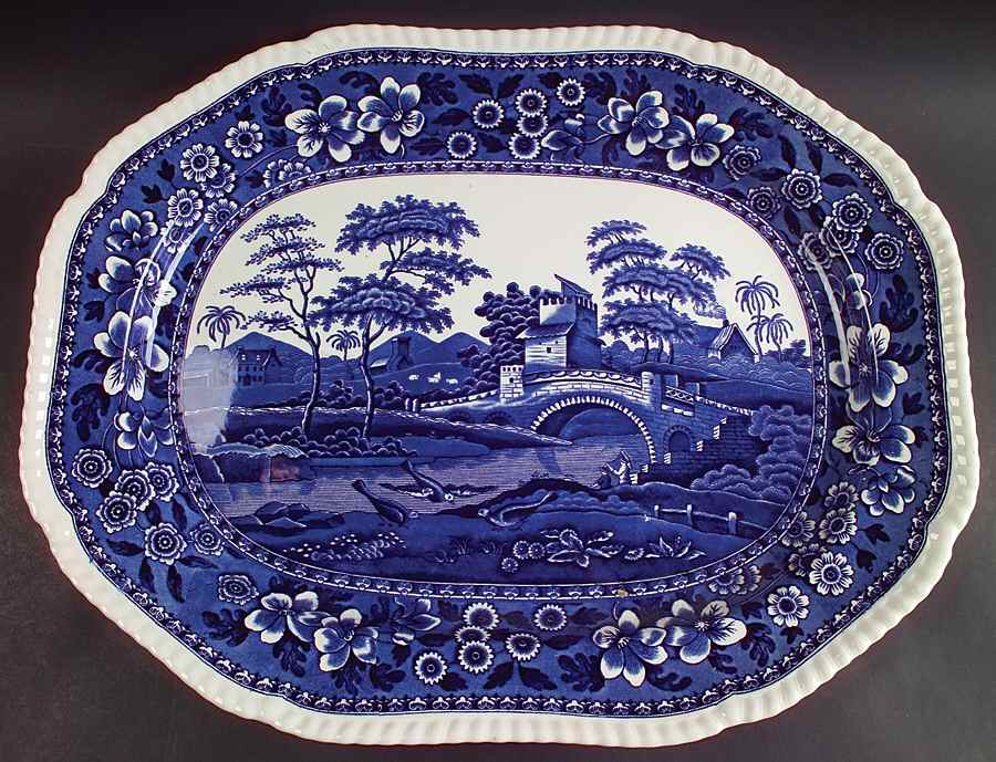 Tower Blue (No #, Older, Gadroon) 18" Oval Serving Platter by Spode-1