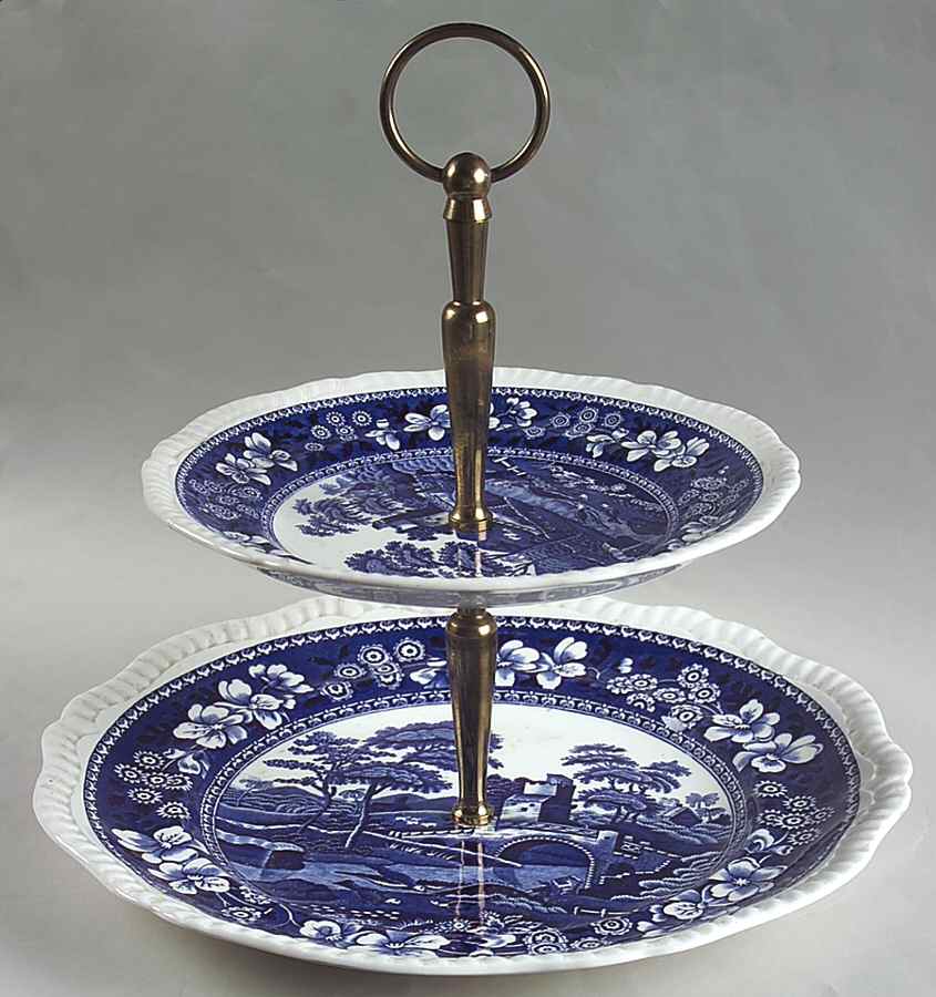 Tower Blue (No #, Older, Gadroon) 2 Tiered Serving Tray (Dinner & Salad Plate) by Spode-1