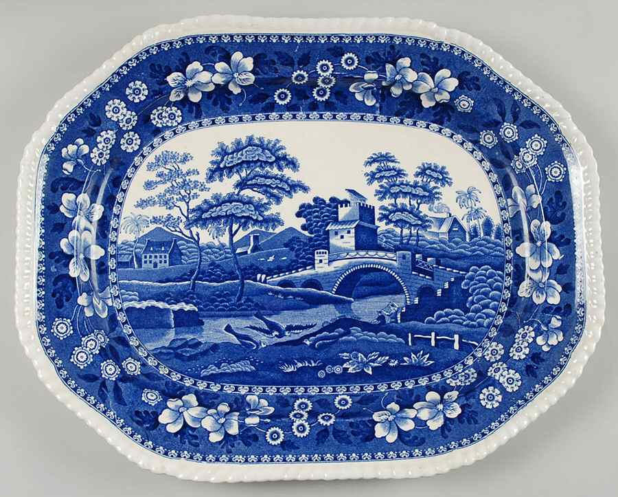 Tower Blue (No #, Older, Gadroon) 17" Oval Serving Platter by Spode-1