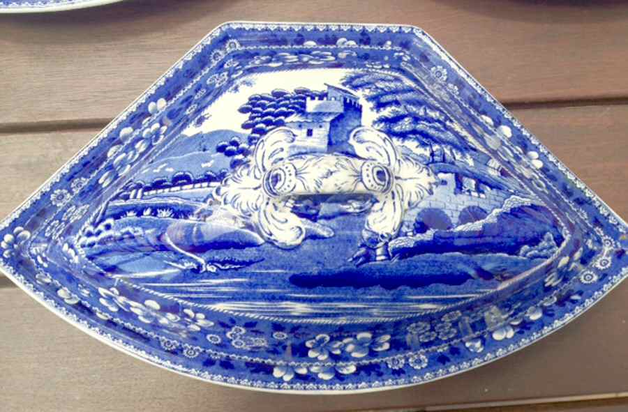 Tower Blue (No #, Older, Gadroon) Canterbury Set, Covered Side Dish by Spode-1
