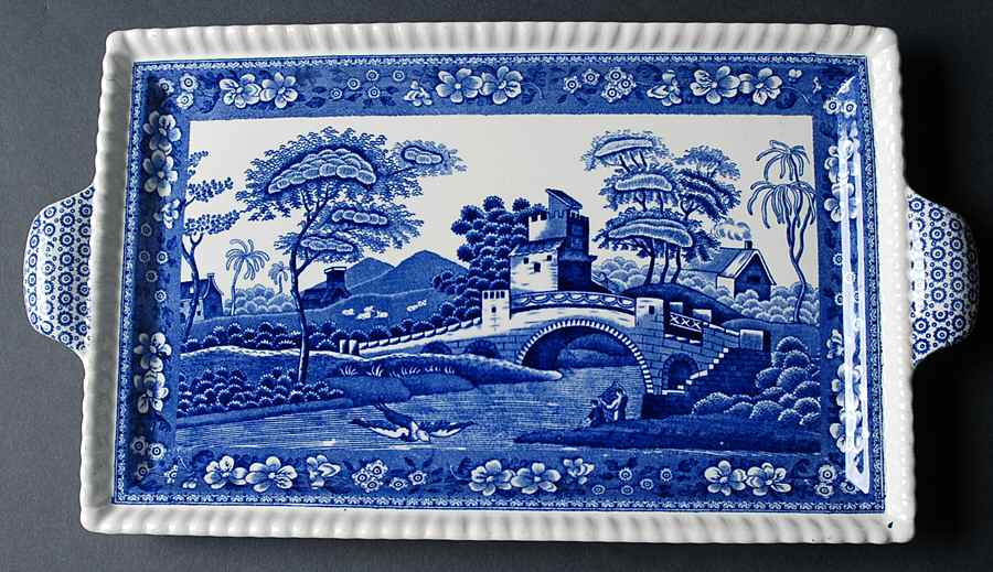 Tower Blue (No #, Older, Gadroon) Large Sandwich Tray by Spode-1