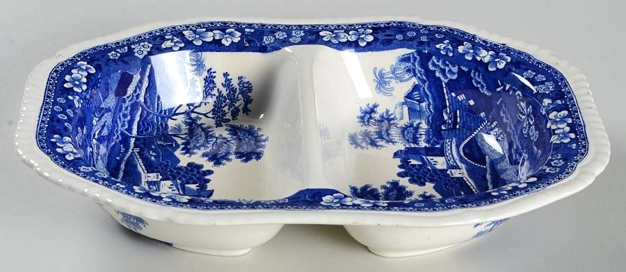 Tower Blue (No #, Older, Gadroon) 11" Oval Divided Vegetable Bowl by Spode-1