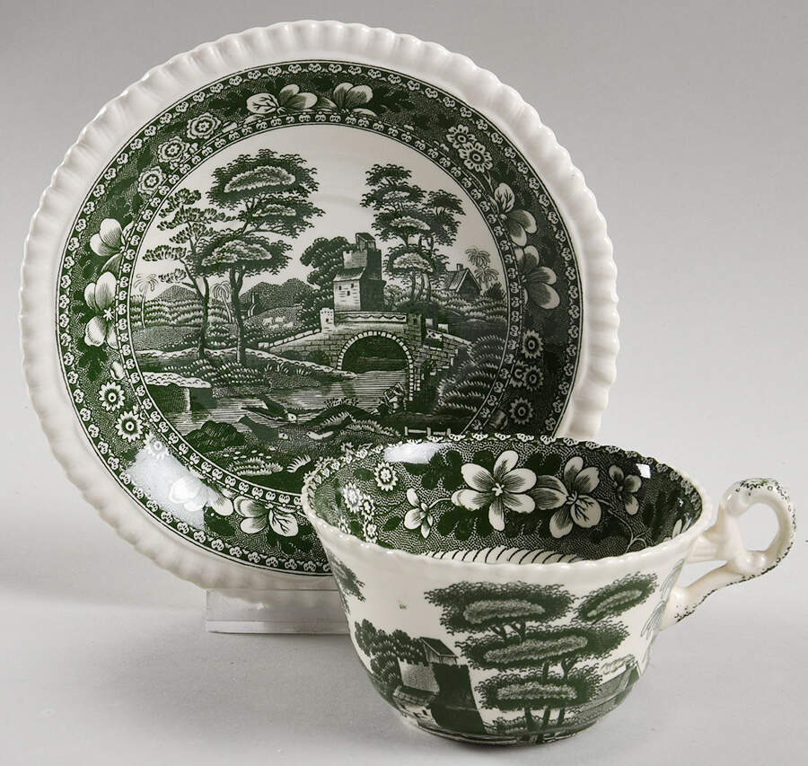 Tower Green Flat Cup & Saucer Set by Spode-1