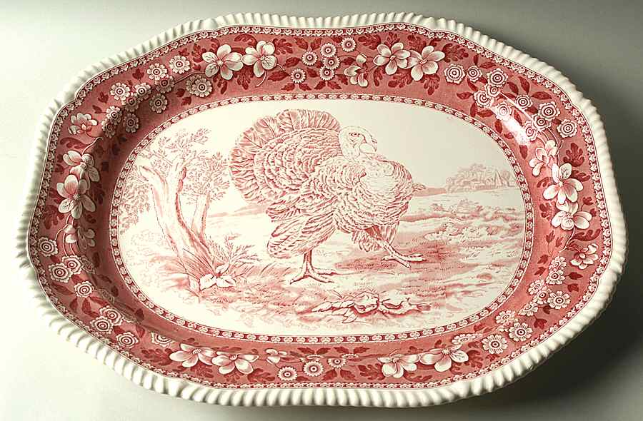 Tower Pink (Game Bird Center) 22" Oval Serving Platter by Spode-1