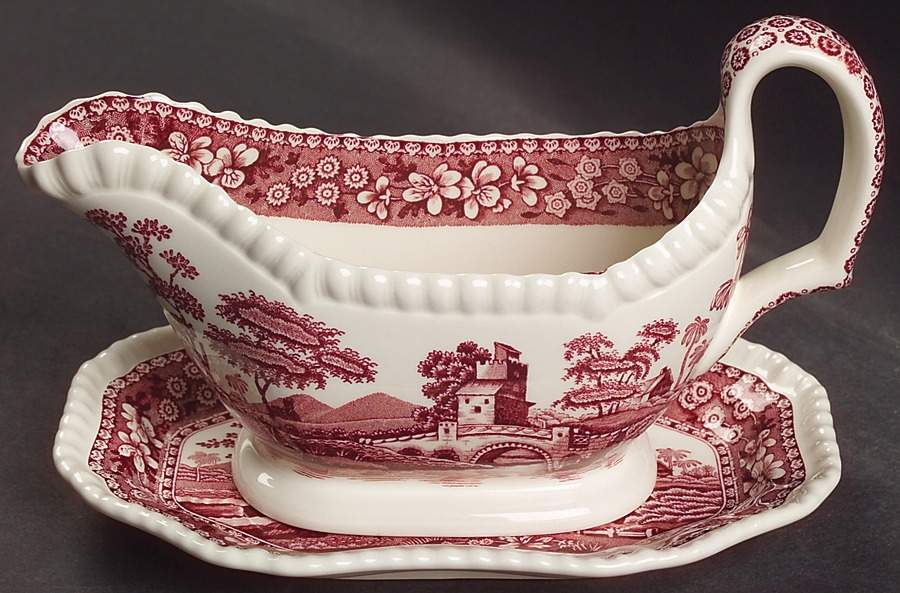 Tower Pink (Newer Backstamp) Gravy Boat & Underplate/Relish by Spode-1