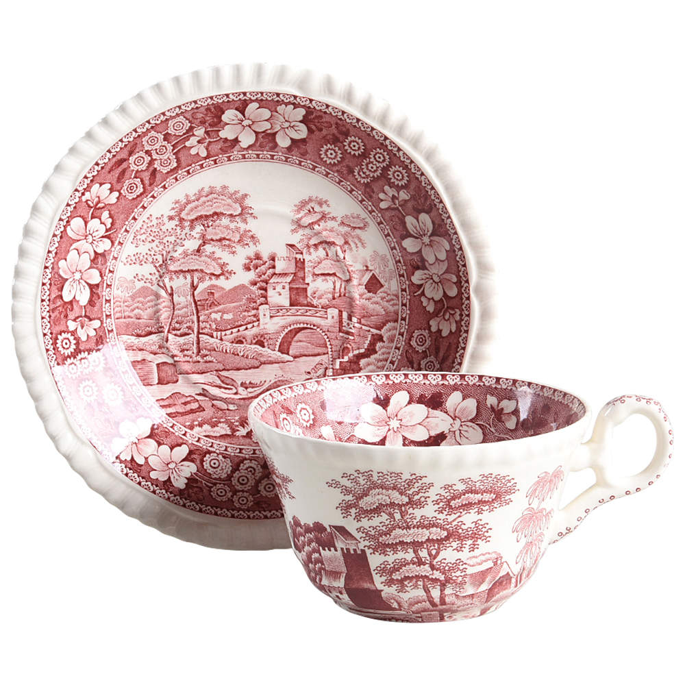 Tower Pink (Newer Backstamp) Flat Cup & Saucer Set by Spode-1