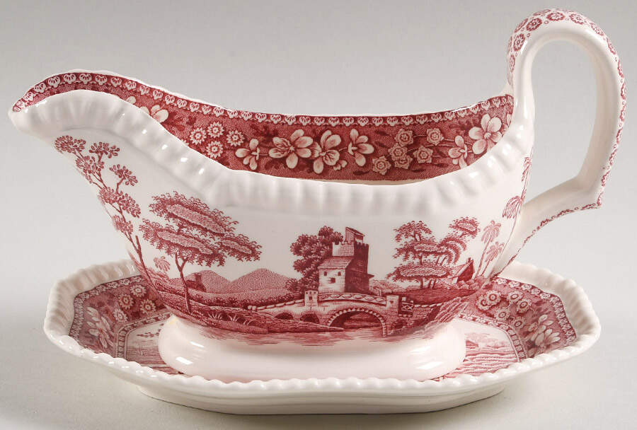 Tower Pink (Newer Backstamp) Gravy Boat & Underplate/Relish by Spode-1