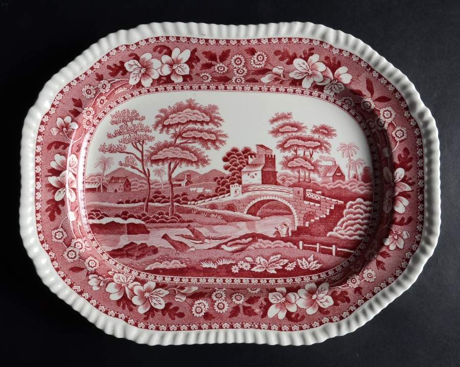 Tower Pink (Newer Backstamp) 12" Oval Serving Platter by Spode-1