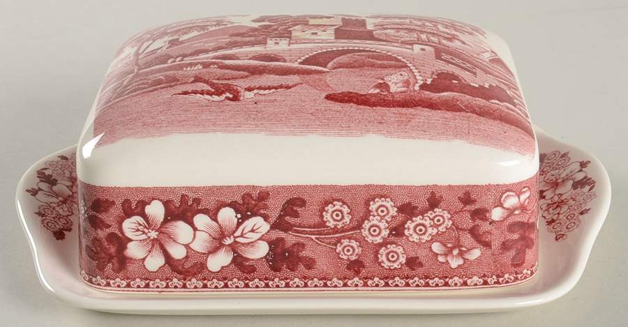 Tower Pink (Newer Backstamp) Square Covered Butter by Spode-1
