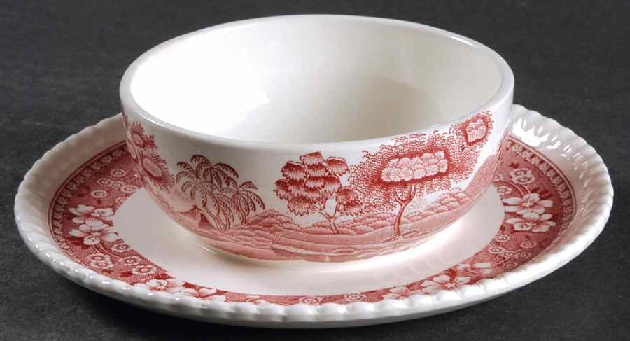 Tower Pink (Newer Backstamp) Mayonnaise with Attached Underplate by Spode-1