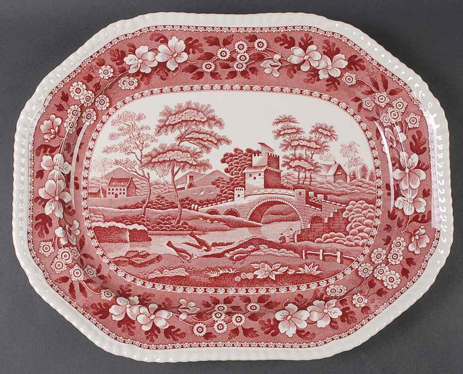 Tower Pink (Newer Backstamp) 17" Oval Serving Platter by Spode-1