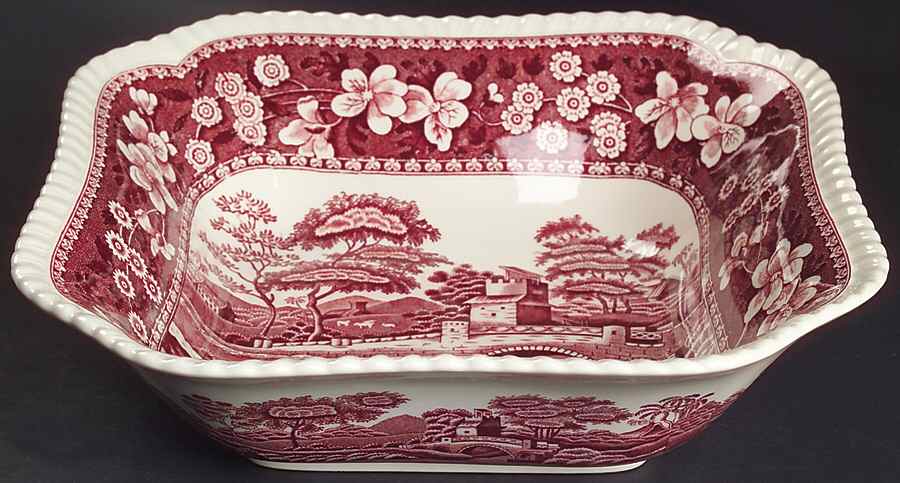 Tower Pink (Newer Backstamp) 9" Square Salad Serving Bowl by Spode-1