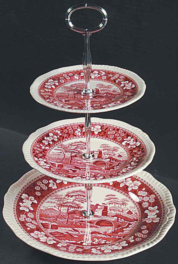 Tower Pink (Newer Backstamp) 13 7/8"-14 1/4" 3-Tiered Serving Tray(DP,SP,BB) HC by Spode-1