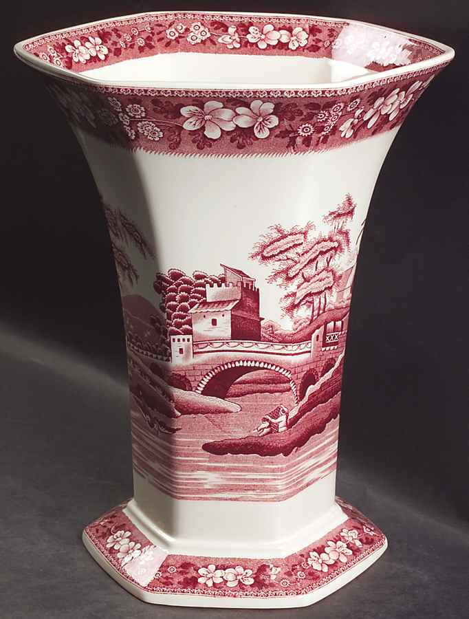 Tower Pink (Newer Backstamp) 10" Hexagonal Footed Vase by Spode-1