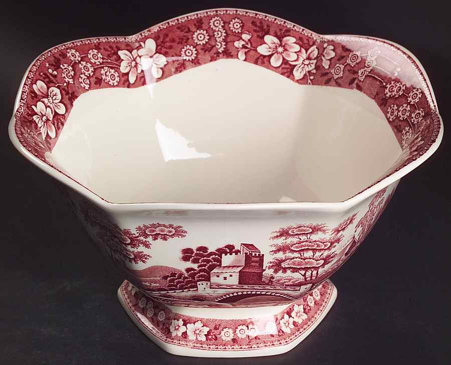 Tower Pink (Newer Backstamp) Footed Hexagonal Bowl by Spode-1