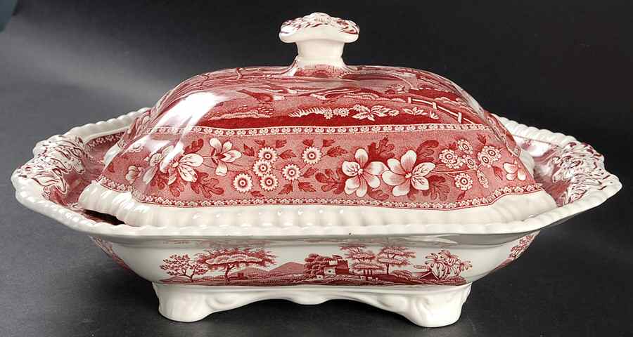 Tower Pink (Newer Backstamp) Rectangular Covered Vegetable by Spode-1
