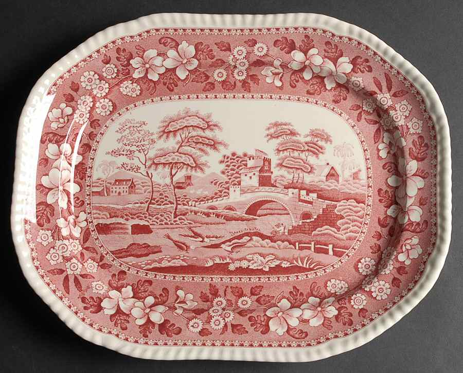 Tower Pink (Newer Backstamp) 14" Oval Serving Platter by Spode-1