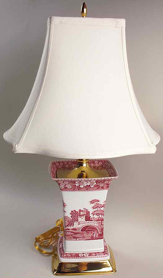 Tower Pink (Newer Backstamp) Electric Square Vase Lamp & Shade by Spode-1