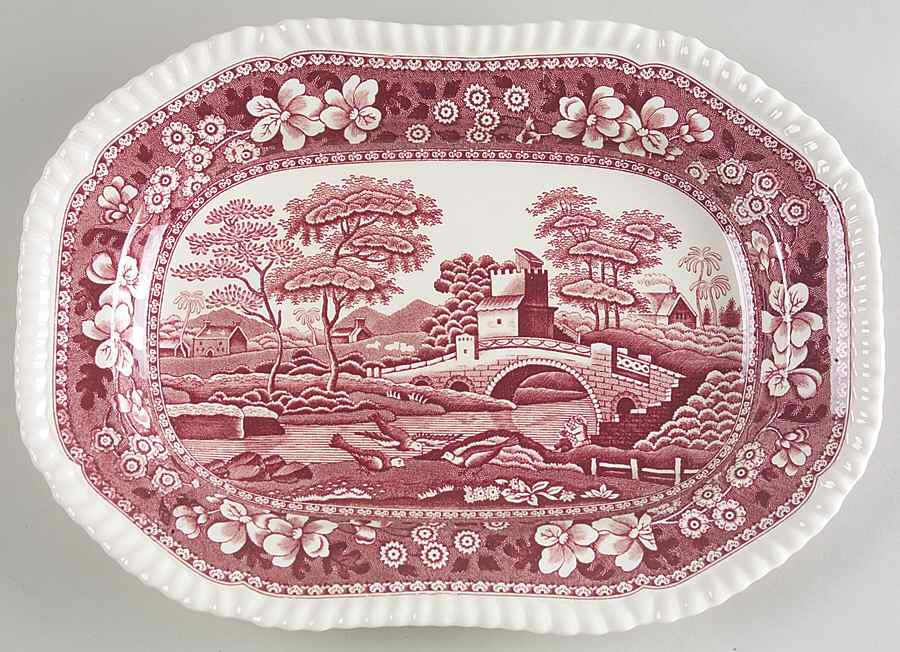 Tower Pink (Newer Backstamp) 11" Oval Serving Platter by Spode-1