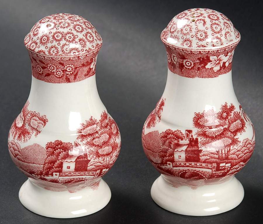 Tower Pink (Older Backstamp) Salt & Pepper Set by Spode-1