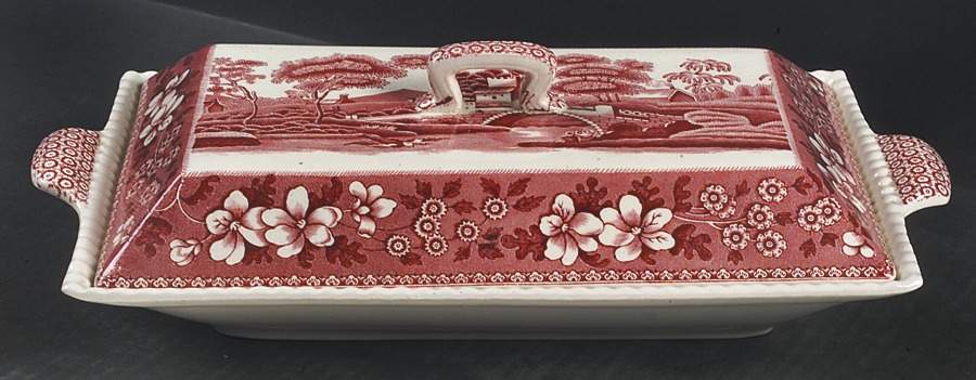 Tower Pink (Older Backstamp) Rectangular Divided Vegetable Bowl by Spode-1