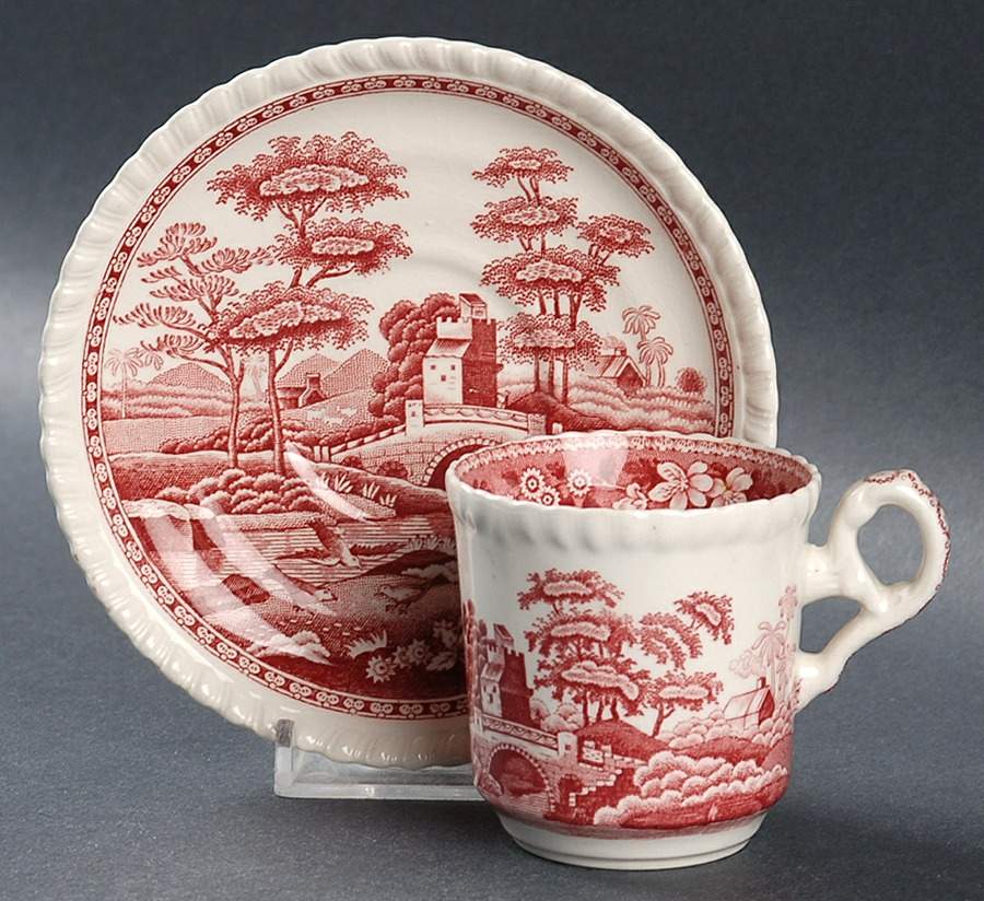 Tower Pink (Older Backstamp) Flat Demitasse Cup & Saucer Set by Spode-1