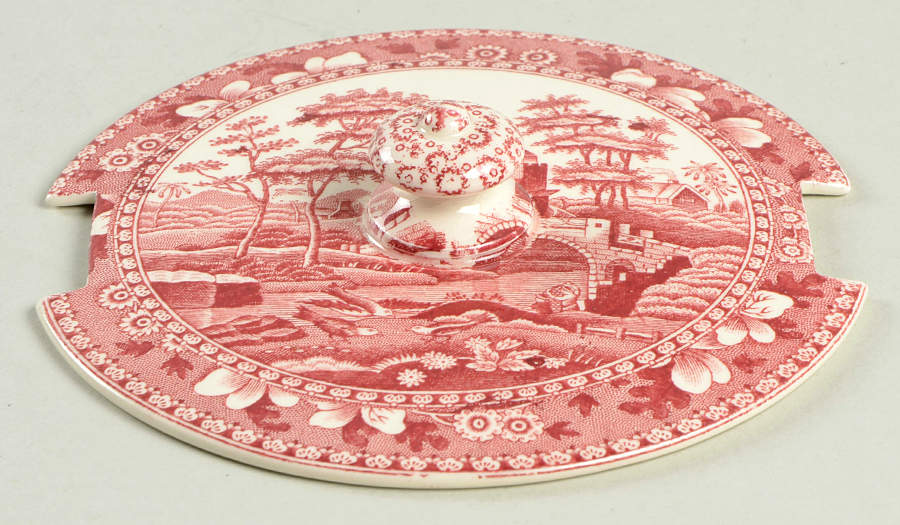 Tower Pink (Older Backstamp) Lid for Butter Tub w/Attached Underplate by Spode-1