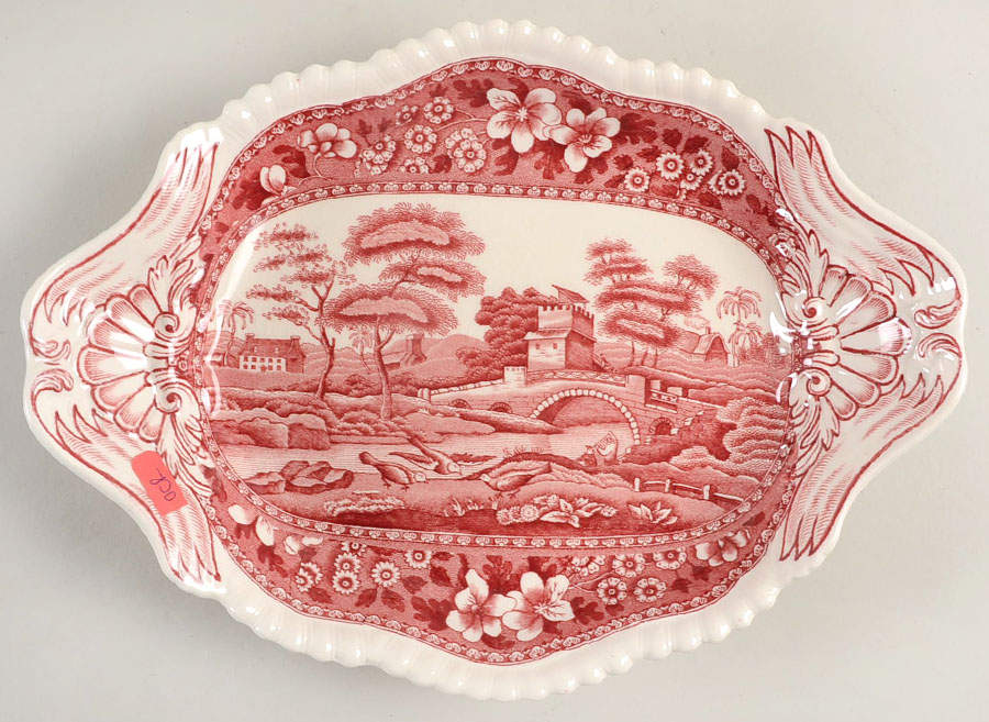 Tower Pink (Older Backstamp) Oval Gadroon Tray by Spode-1