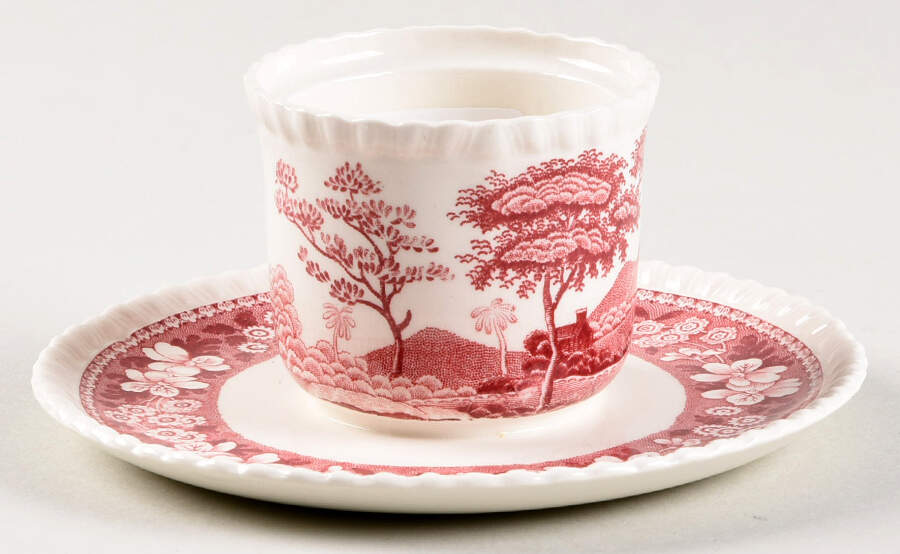 Tower Pink (Older Backstamp) Mustard with Attached Underplate No Lid by Spode-1