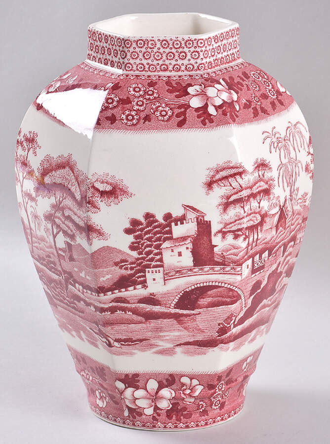 Tower Pink (Older Backstamp) Large Hexagonal Ginger Jar No Lid by Spode-1