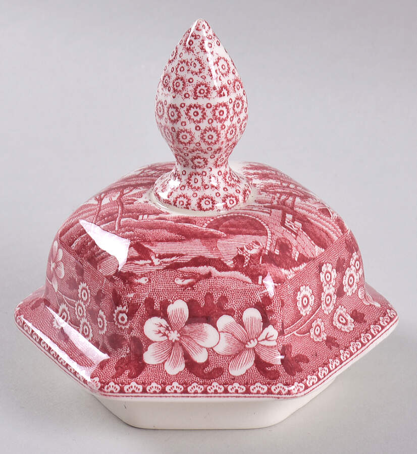 Tower Pink (Older Backstamp) Lid for Large Hexagonal Ginger Jar by Spode-1