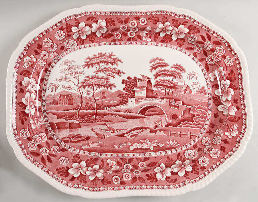 Tower Pink (Older Backstamp) 21" Oval Serving Platter by Spode-1