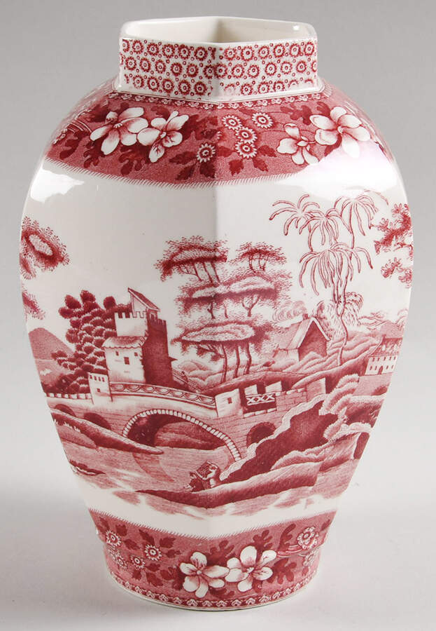 Tower Pink (Older Backstamp) Medium Hexagonal Ginger Jar No Lid by Spode-1