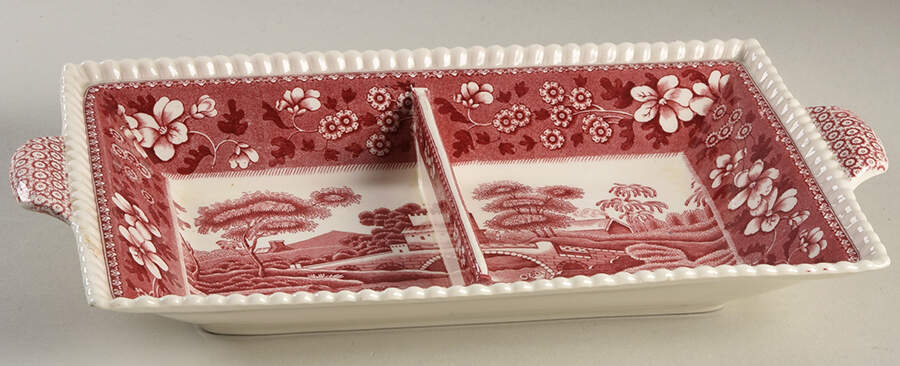 Tower Pink (Older Backstamp) Rectangular Covered Divided Vegetable No Lid by Spode-1