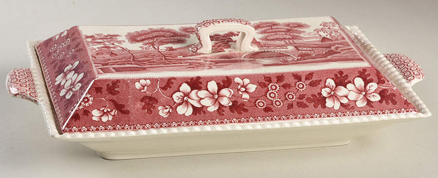 Tower Pink (Older Backstamp) Rectangular Covered Divided Vegetable by Spode-1