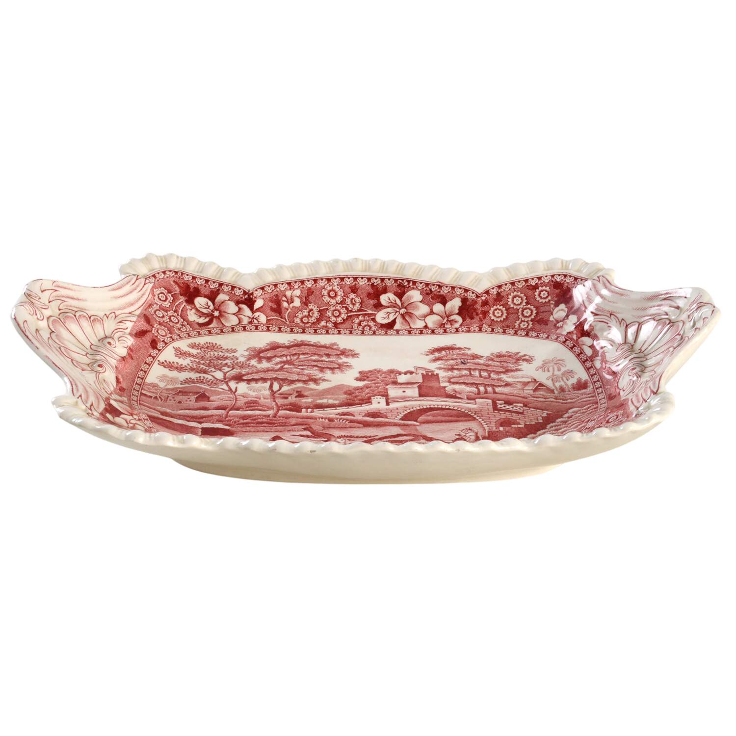 Tower Pink (Older Backstamp) 11" Shallow Oval Bowl by Spode-1