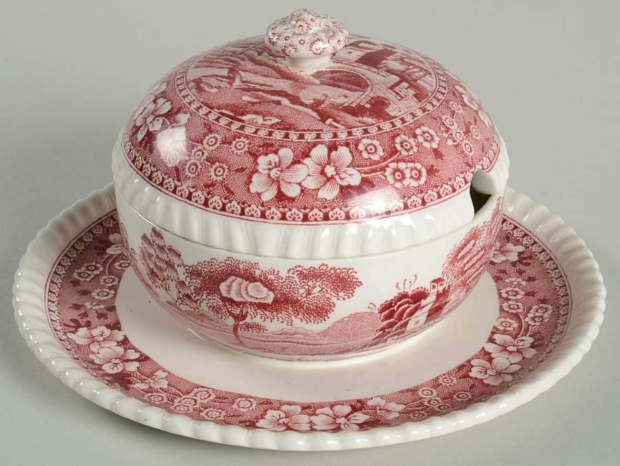 Tower Pink (Older Backstamp) Mayonaisse & Lid w/Attached Underplate by Spode-1