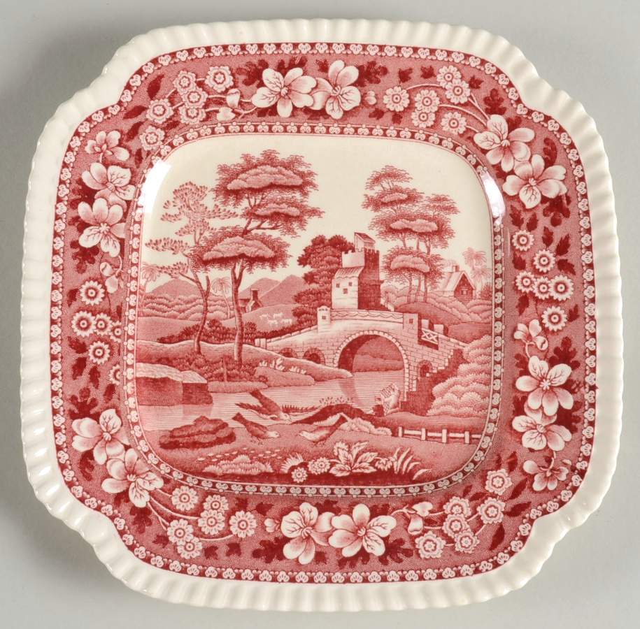 Tower Pink (Older Backstamp) Square Salad Plate by Spode-1