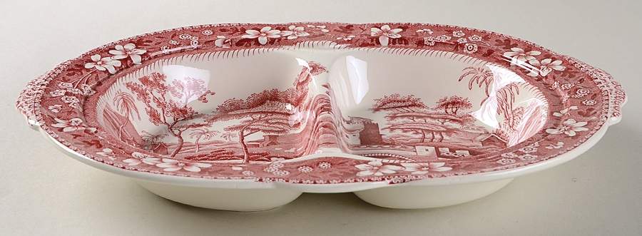 Tower Pink (Older Backstamp) Oval Covered Divided Vegetable No Lid by Spode-1