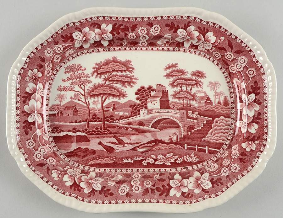 Tower Pink (Older Backstamp) 12" Oval Serving Platter by Spode-1