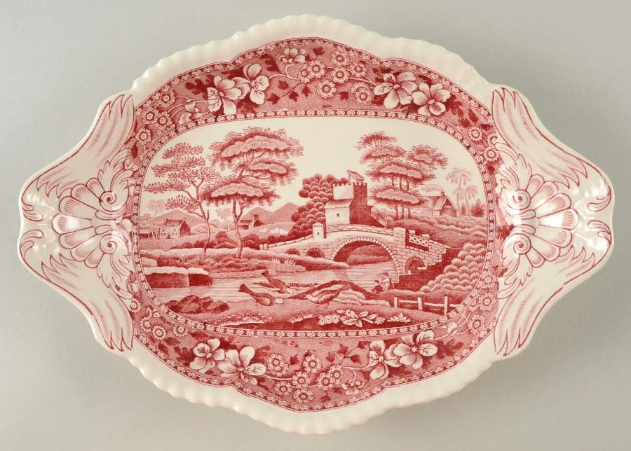 Tower Pink (Older Backstamp) 11" Oval Handled Tray by Spode-1
