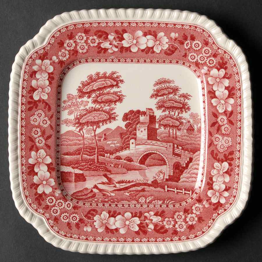 Tower Pink (Older Backstamp) Square Dessert Plate by Spode-1