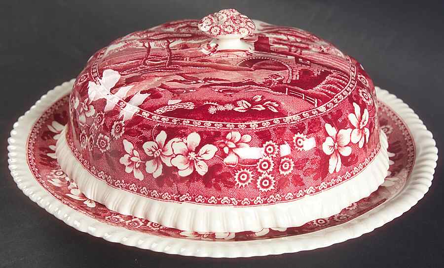 Tower Pink (Older Backstamp) Round Covered Butter by Spode-1