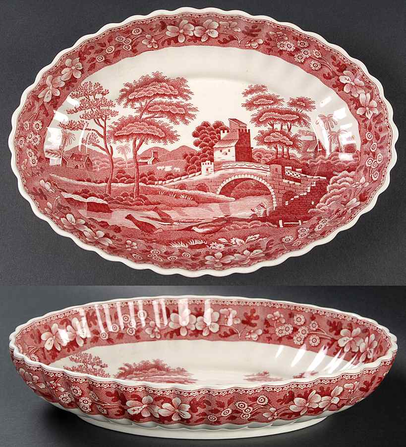 Tower Pink (Older Backstamp) 10" Oval Berry Bowl by Spode-1