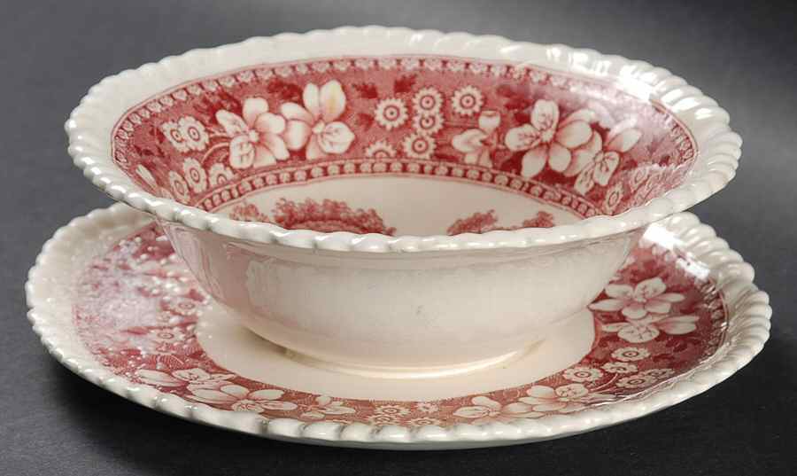 Tower Pink (Older Backstamp) Mayonnaise with Attached Underplate by Spode-1