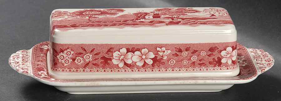 Tower Pink (Older Backstamp) 1/4 Lb Covered Butter by Spode-1