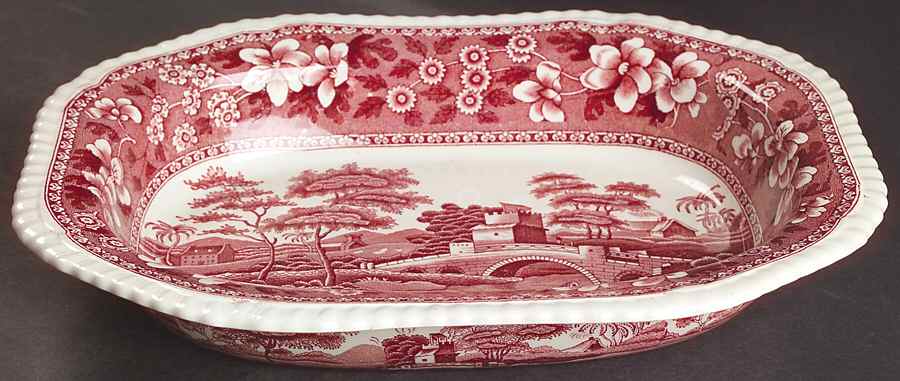Tower Pink (Older Backstamp) 10" Oval Vegetable Bowl by Spode-1