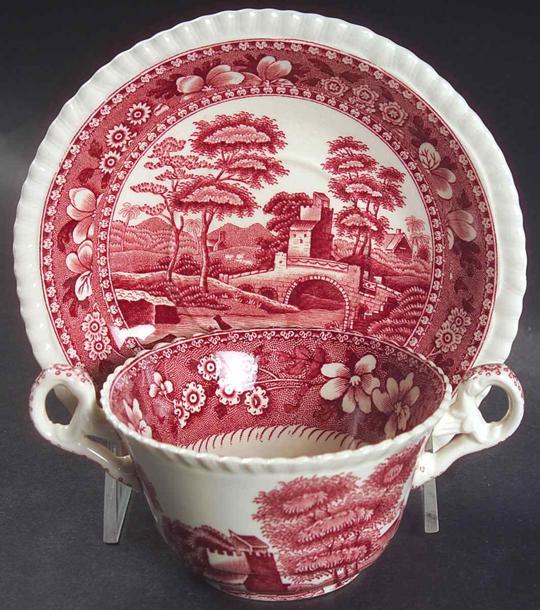 Tower Pink (Older Backstamp) Flat Bouillon Cup & Saucer by Spode-1